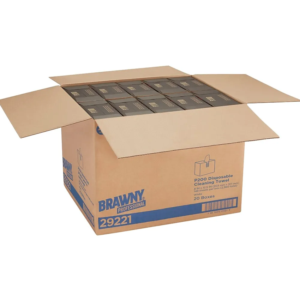 P200 Paper Cleaning Wipers, 12.5" x 8", White, 20/Carton (29221)<Brawny Clearance
