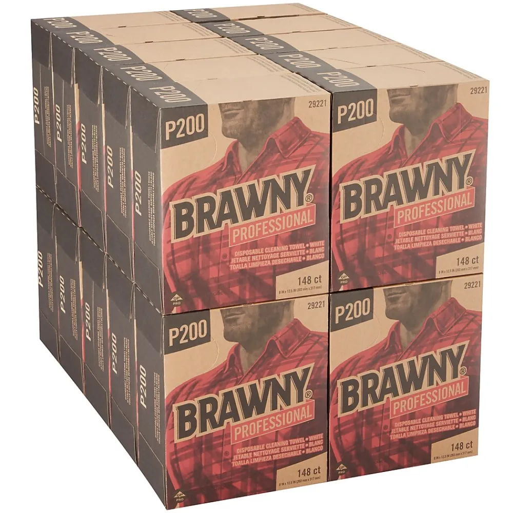 P200 Paper Cleaning Wipers, 12.5" x 8", White, 20/Carton (29221)<Brawny Clearance