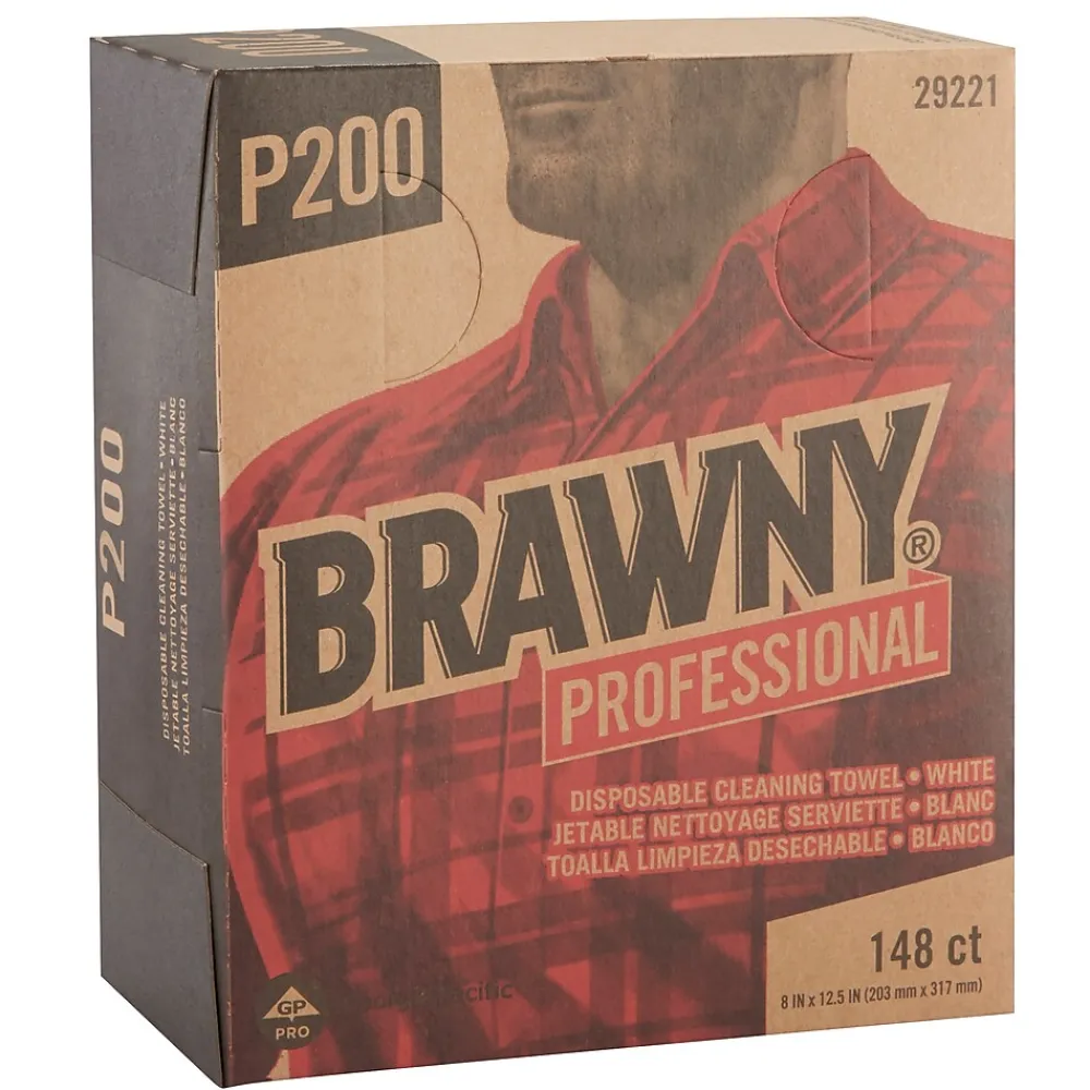 P200 Paper Cleaning Wipers, 12.5" x 8", White, 20/Carton (29221)<Brawny Clearance