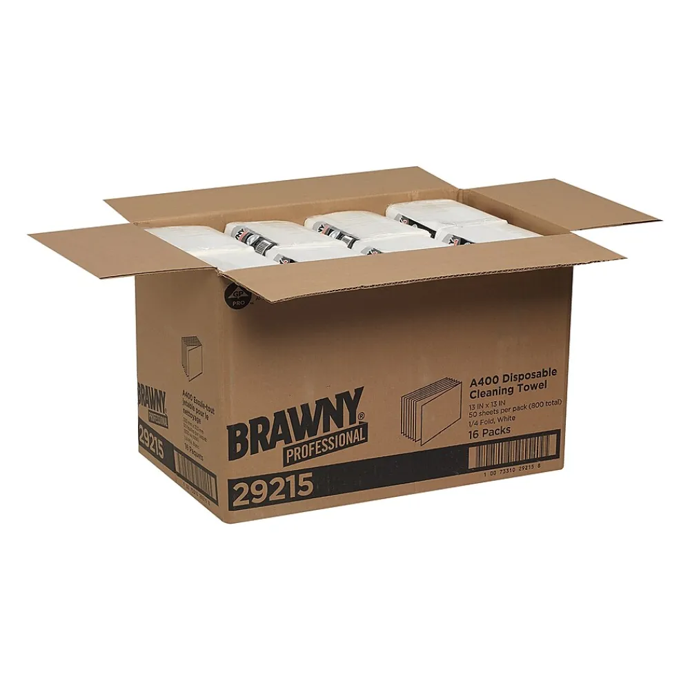Professional A400 Cellulose Cleaning Wipers, 13" x 13", White, 800 Wipers/Box, 16/Carton (29215)<Brawny Hot