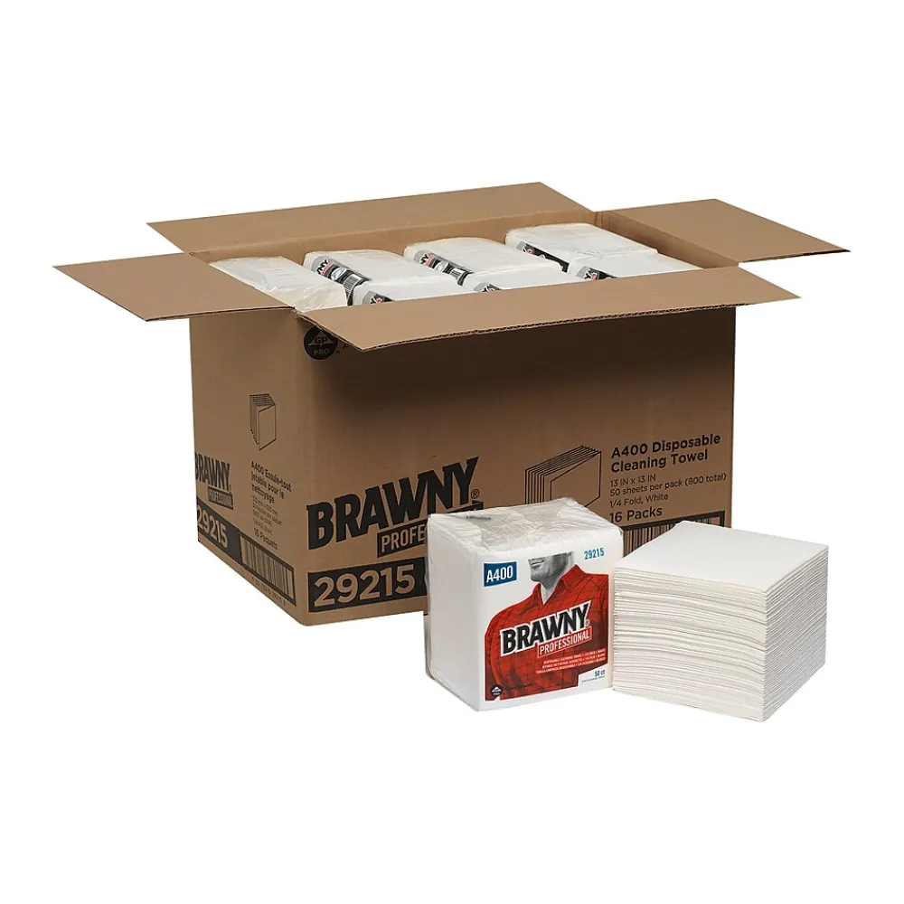 Professional A400 Cellulose Cleaning Wipers, 13" x 13", White, 800 Wipers/Box, 16/Carton (29215)<Brawny Hot
