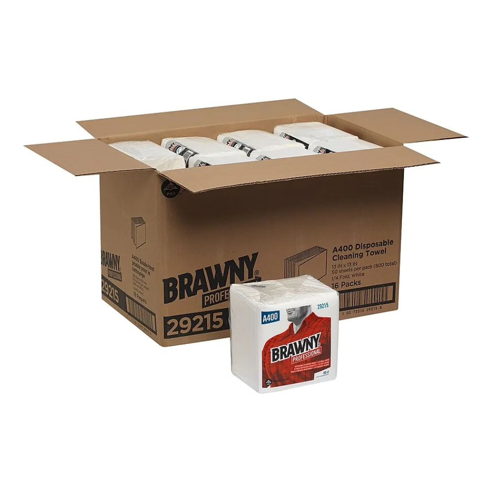 Professional A400 Cellulose Cleaning Wipers, 13" x 13", White, 800 Wipers/Box, 16/Carton (29215)<Brawny Hot