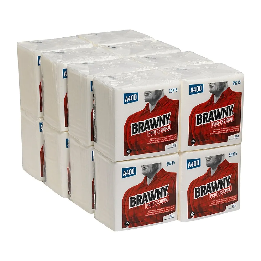Professional A400 Cellulose Cleaning Wipers, 13" x 13", White, 800 Wipers/Box, 16/Carton (29215)<Brawny Hot