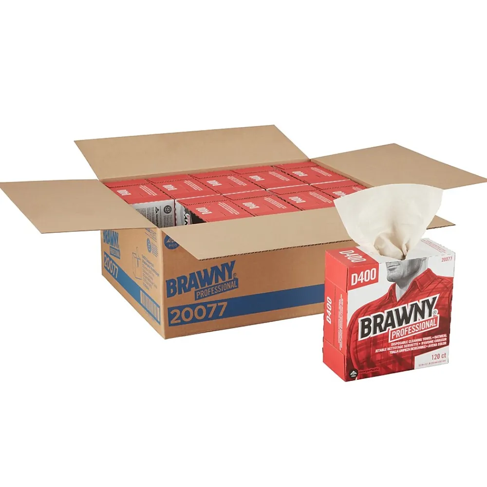Professional D400 Cellulose Cleaning Wipers, 12.2" x 9.25", Oatmeal, 120 Wipers/Box (20077)<Brawny Discount