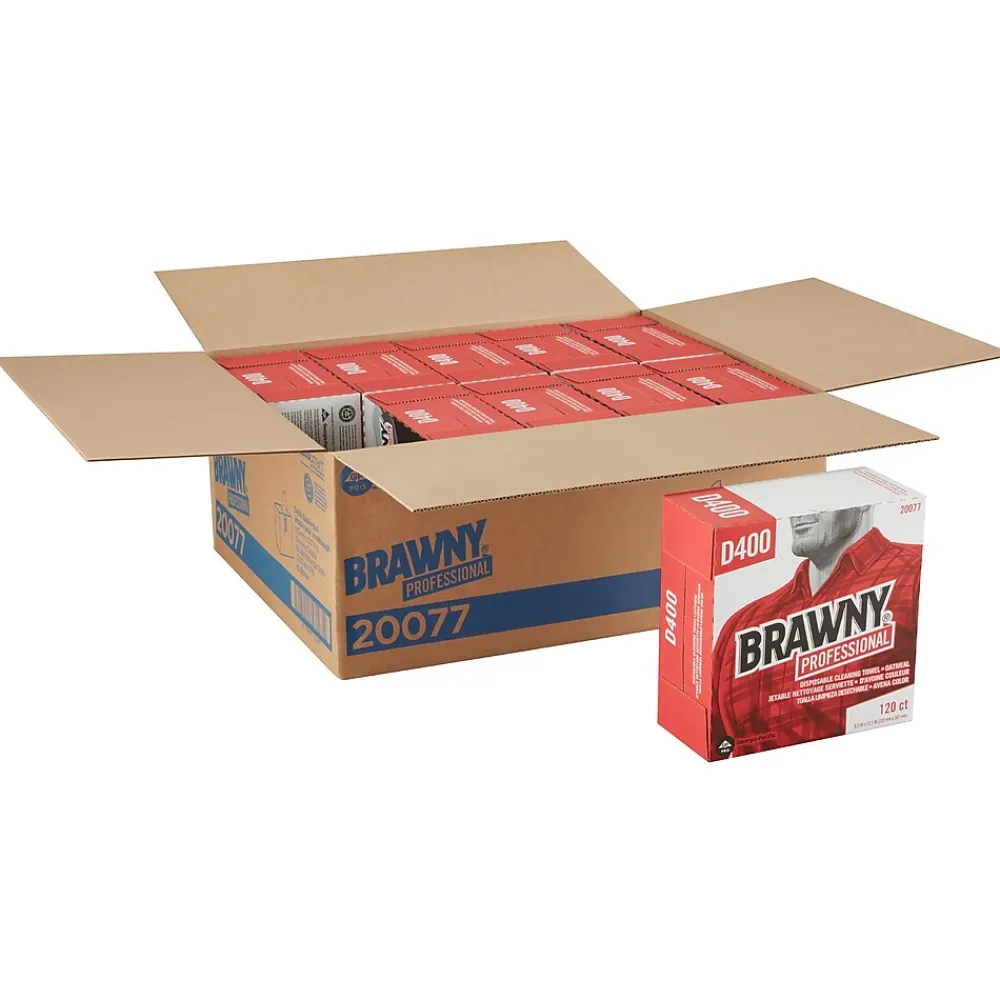 Professional D400 Cellulose Cleaning Wipers, 12.2" x 9.25", Oatmeal, 120 Wipers/Box (20077)<Brawny Discount