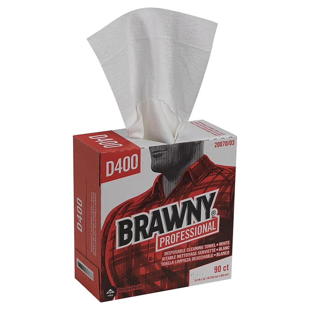 Professional D400 Cellulose Cleaning Wipers, 16.3" x 9.25", White, 90 Wipers/Box, 10/Carton (2007003)<Brawny Outlet
