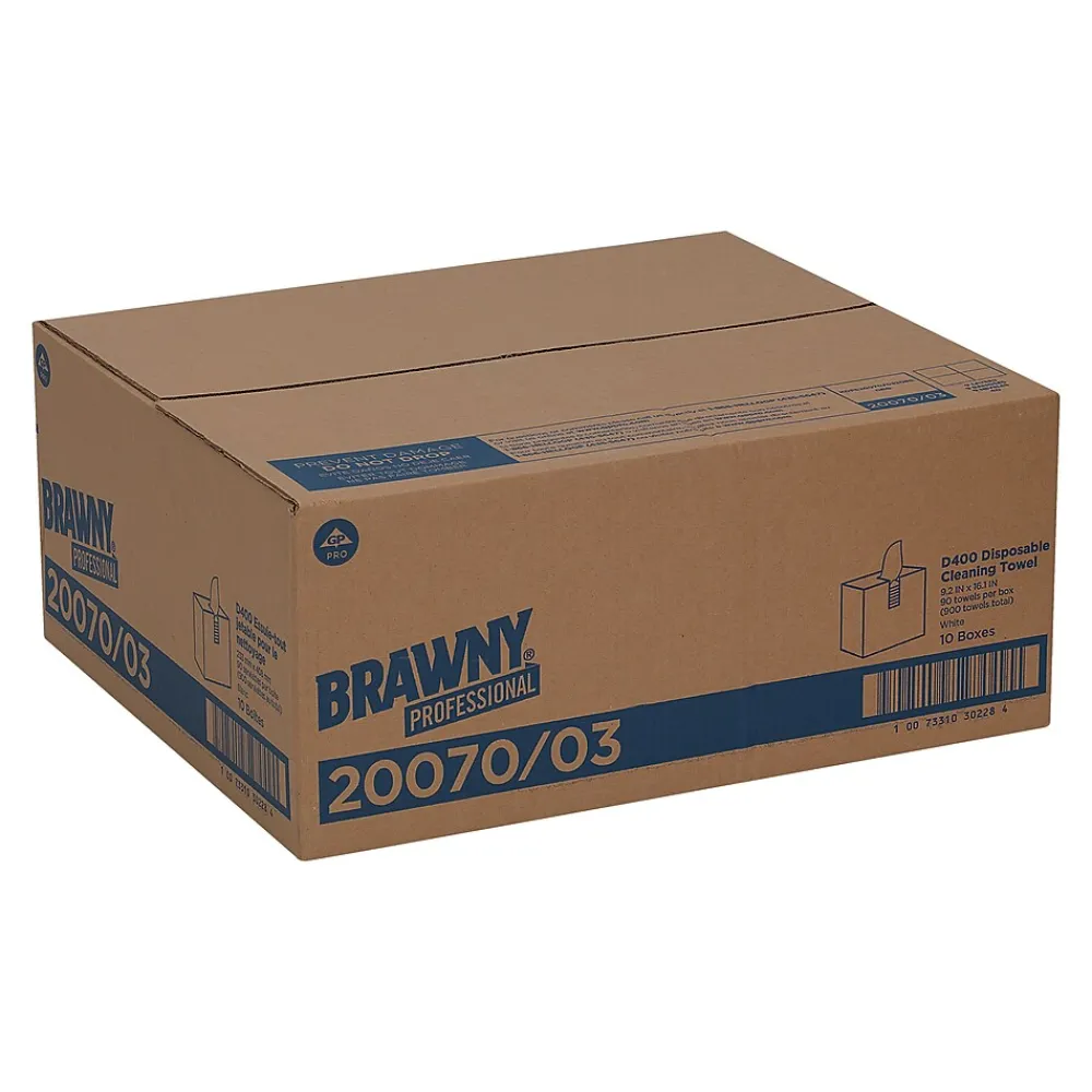 Professional D400 Cellulose Cleaning Wipers, 16.3" x 9.25", White, 90 Wipers/Box, 10/Carton (2007003)<Brawny Outlet