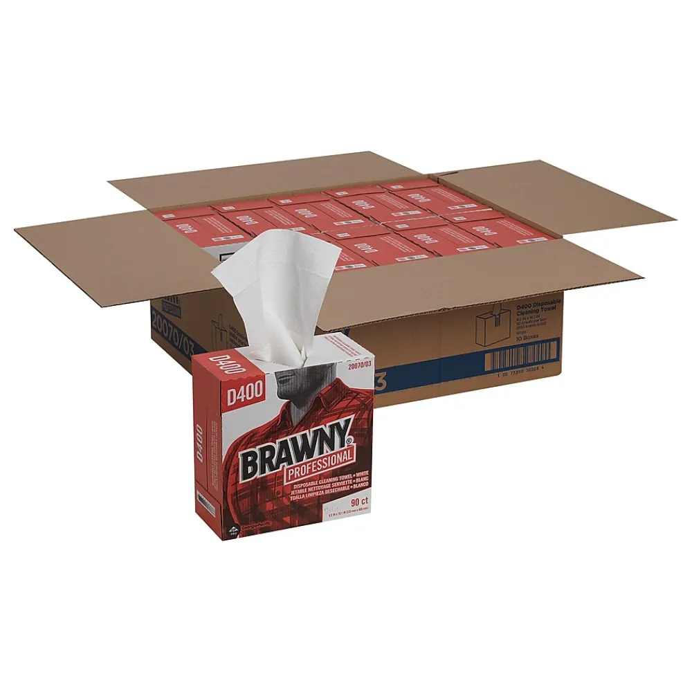 Professional D400 Cellulose Cleaning Wipers, 16.3" x 9.25", White, 90 Wipers/Box, 10/Carton (2007003)<Brawny Outlet