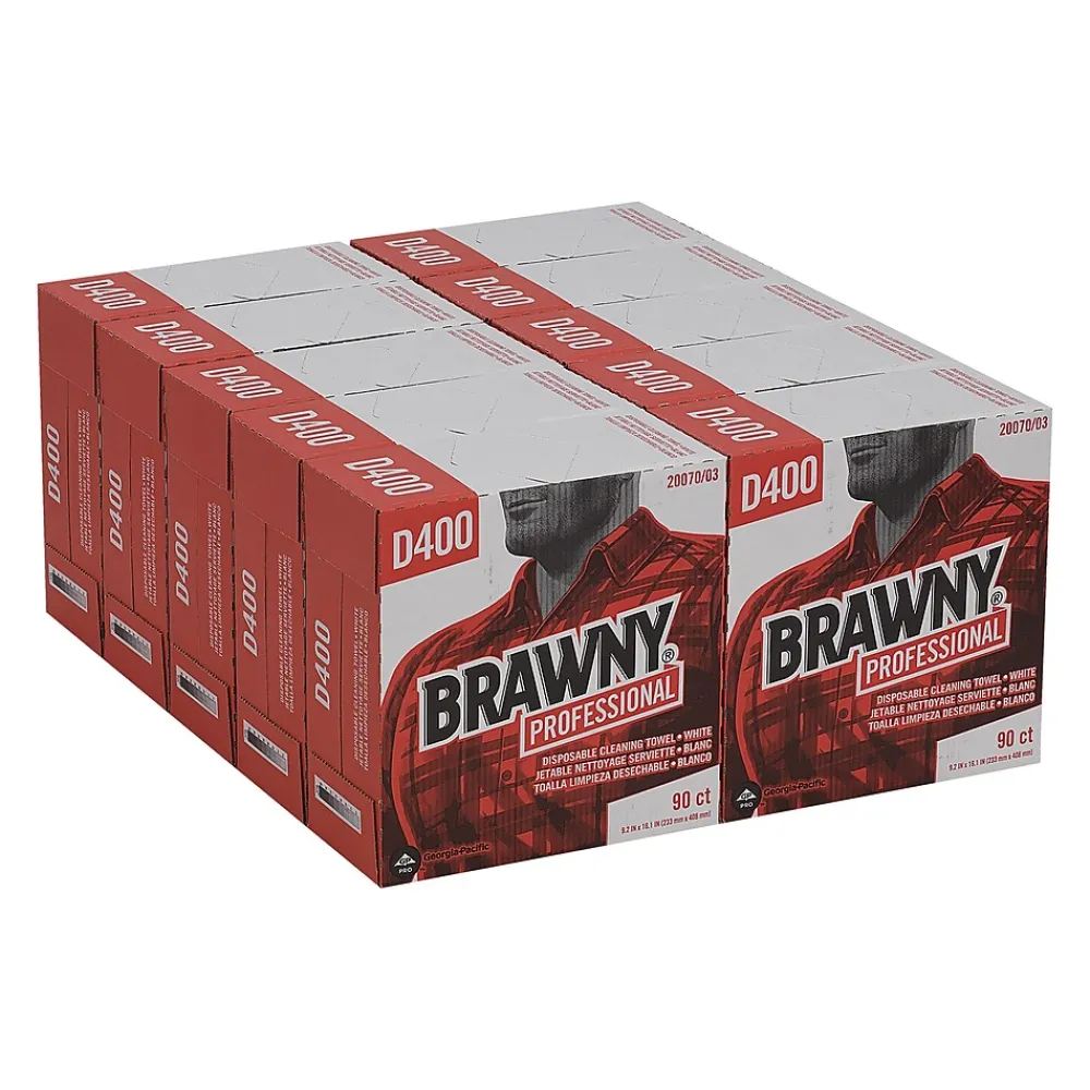 Professional D400 Cellulose Cleaning Wipers, 16.3" x 9.25", White, 90 Wipers/Box, 10/Carton (2007003)<Brawny Outlet