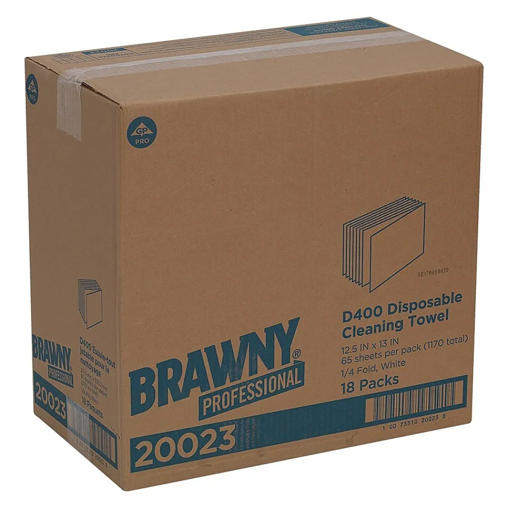 Professional D400 Durable Fibers Cleaning Wipers, 12.5" x 13", White, 18/Carton (20023)<Brawny Clearance