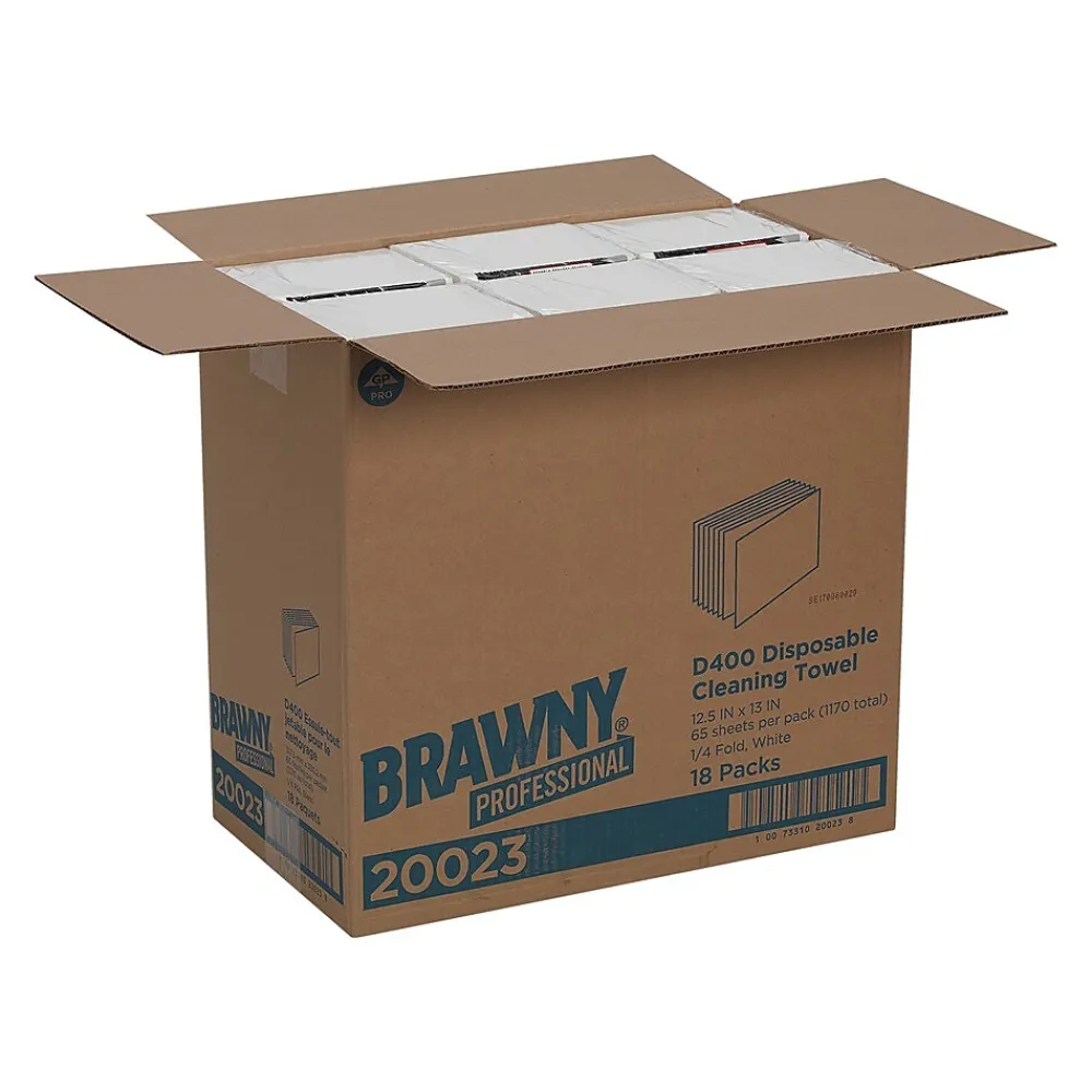 Professional D400 Durable Fibers Cleaning Wipers, 12.5" x 13", White, 18/Carton (20023)<Brawny Clearance
