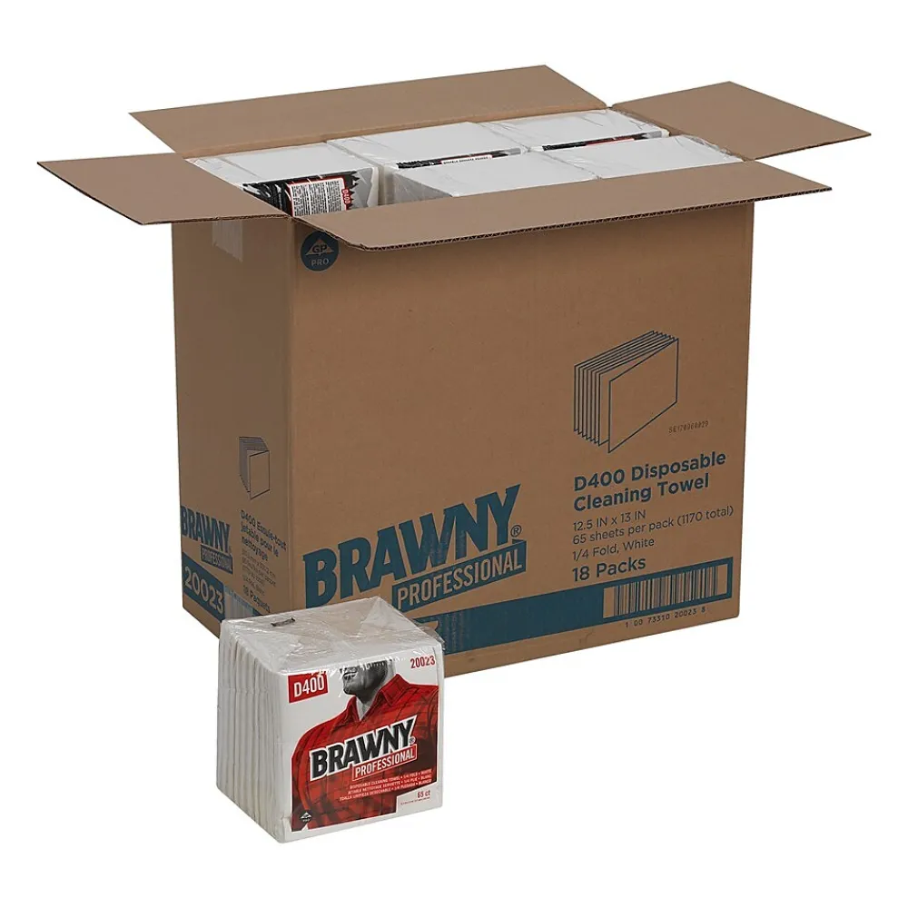 Professional D400 Durable Fibers Cleaning Wipers, 12.5" x 13", White, 18/Carton (20023)<Brawny Clearance