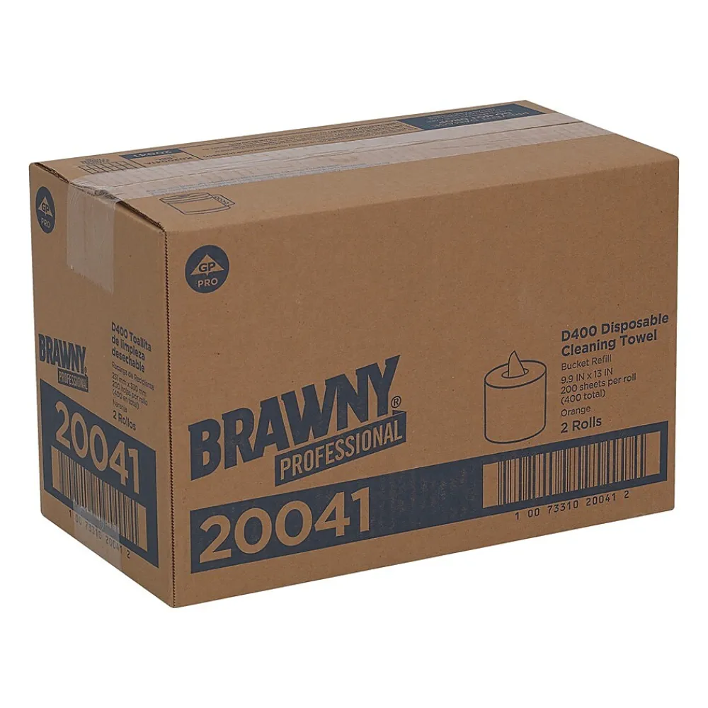 Professional D400 Durable Fibers Cleaning Wipers, 13" x 9.9", Orange, 200 Sheets/Roll, 2/Carton (20041)<Brawny Discount