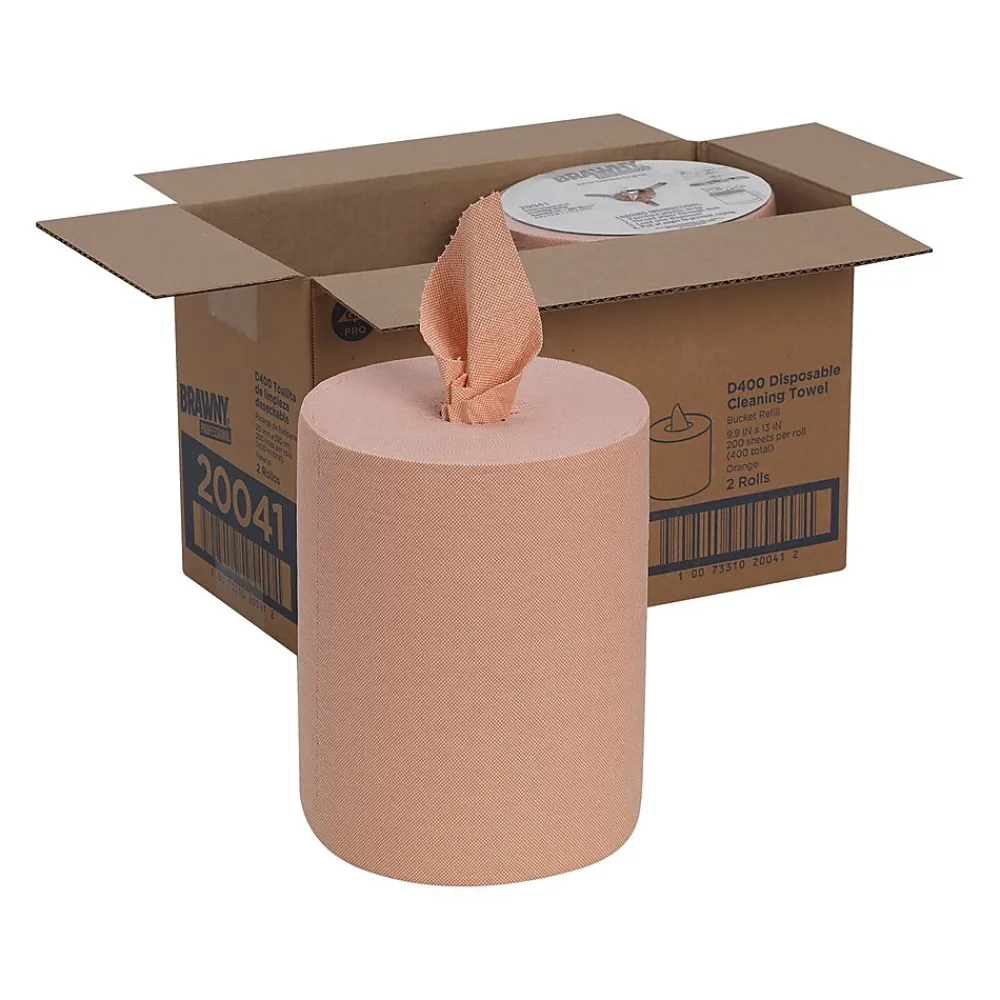 Professional D400 Durable Fibers Cleaning Wipers, 13" x 9.9", Orange, 200 Sheets/Roll, 2/Carton (20041)<Brawny Discount