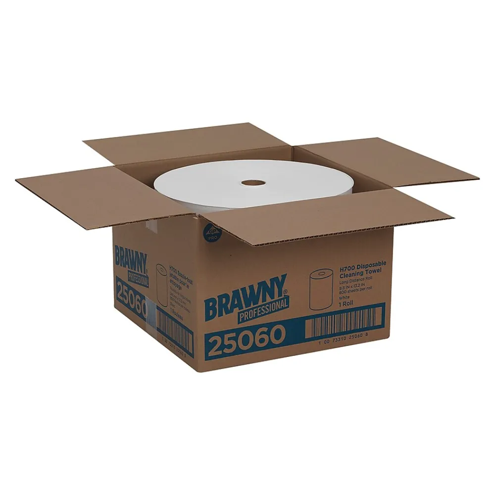 Professional H700 Durable Fibers Cleaning Wipers, 250" x 10", White, 800 Sheets/Roll (25060)<Brawny