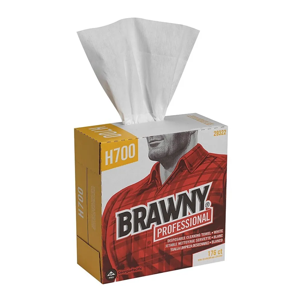 Professional H700 Fiberboard Cleaning Wipers, 12.5" x 9.1", White, 176 Wipers/Box, 10/Carton (29322)<Brawny Sale