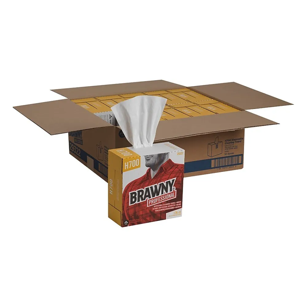 Professional H700 Fiberboard Cleaning Wipers, 12.5" x 9.1", White, 176 Wipers/Box, 10/Carton (29322)<Brawny Sale