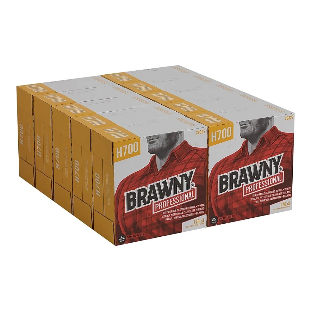 Professional H700 Fiberboard Cleaning Wipers, 12.5" x 9.1", White, 176 Wipers/Box, 10/Carton (29322)<Brawny Sale