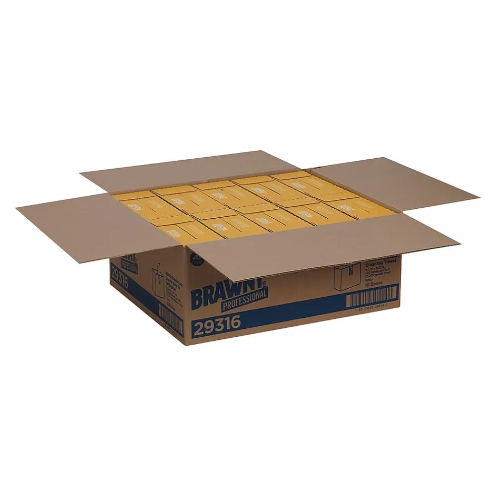 Professional H600 Synthetic Fiber Cleaning Wipers, 12.5" x 9.1", White, 200 Wipers/Box, 10/Carton (29316)<Brawny New