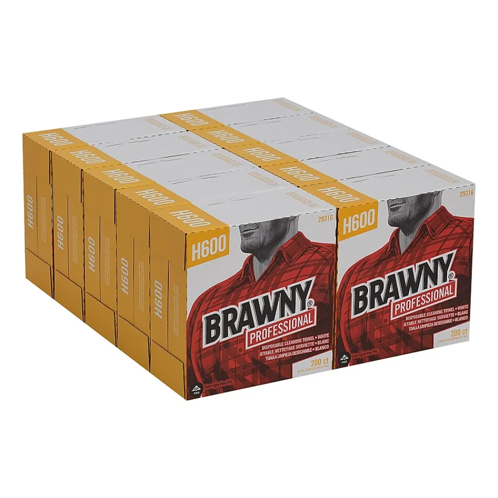 Professional H600 Synthetic Fiber Cleaning Wipers, 12.5" x 9.1", White, 200 Wipers/Box, 10/Carton (29316)<Brawny New