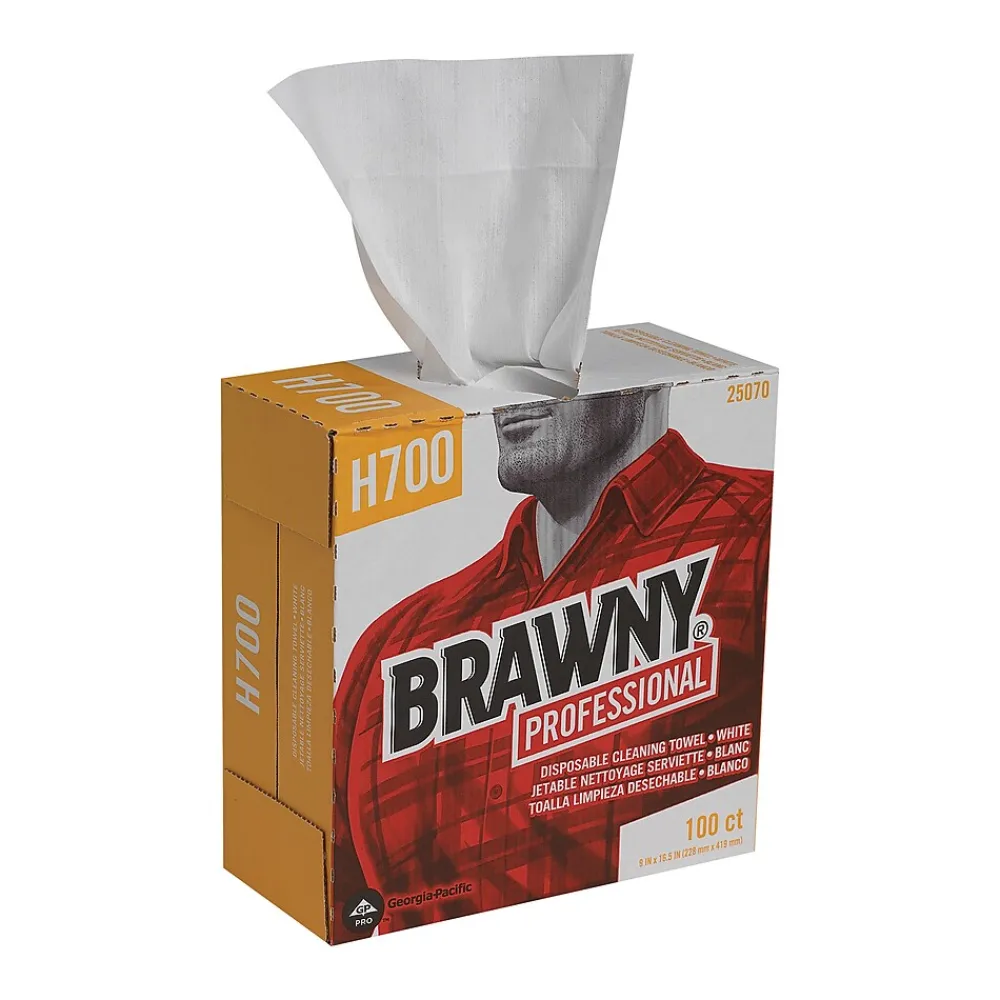 Professional Heavy Duty Paper Cleaning Wipers, 16.5" x 9.125", White, 100 Wipers/Box (25070)<Brawny Discount