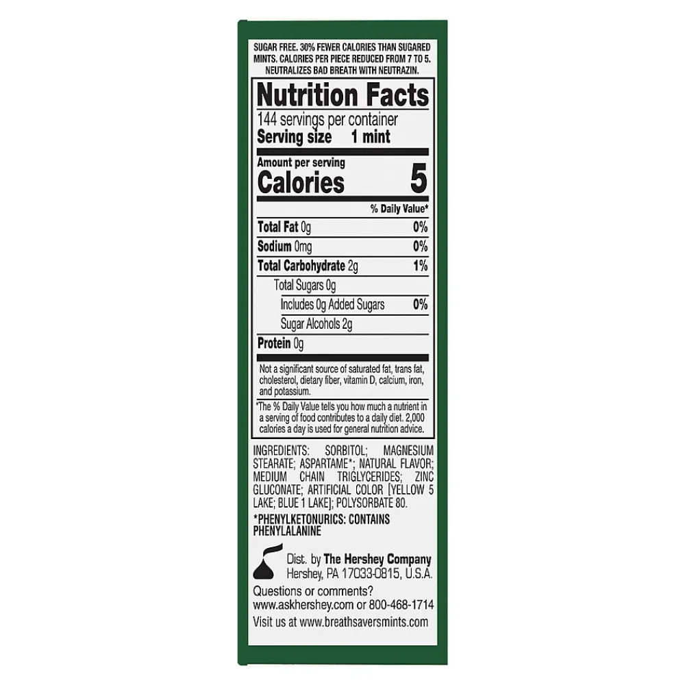 Breath Savers Spearmint Sugar Free Breath Mints Rolls, 0.75 oz., 24/Box (HEC71433)