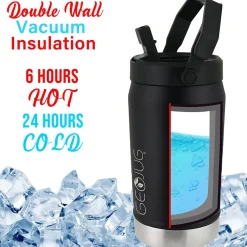Brentwood Geojug Stainless Steel Double Walled Sports Water Jug, 40 oz., Black (G-1200BK)