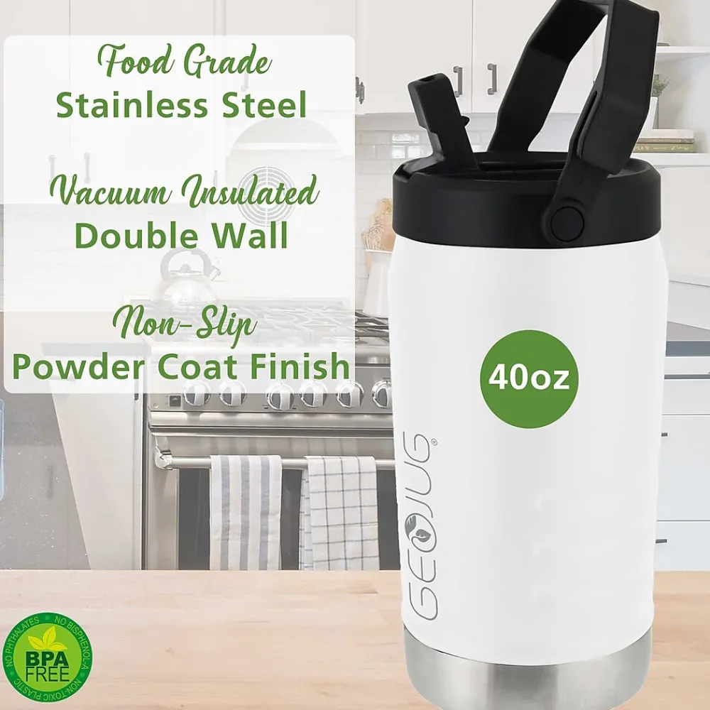 Geojug Stainless Steel Double Walled Sports Water Jug, 40 oz., Cream (G-1200CRM)<Brentwood