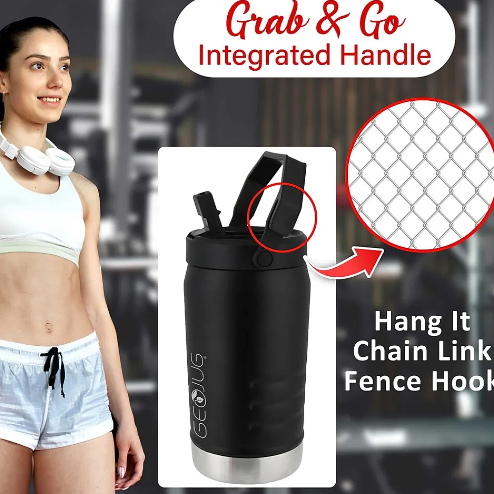 Geojug Stainless Steel Double Walled Sports Water Jug, 64 oz., Black (G-1900BK)<Brentwood Discount
