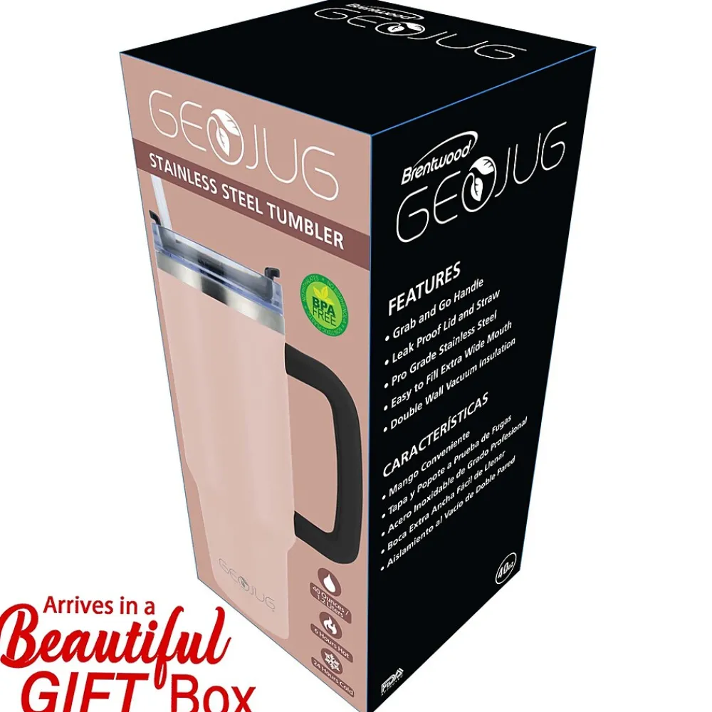 Geojug Stainless Steel Double Walled Tumbler Cup, 40 oz., Pink (CMB-1200PK)<Brentwood Outlet