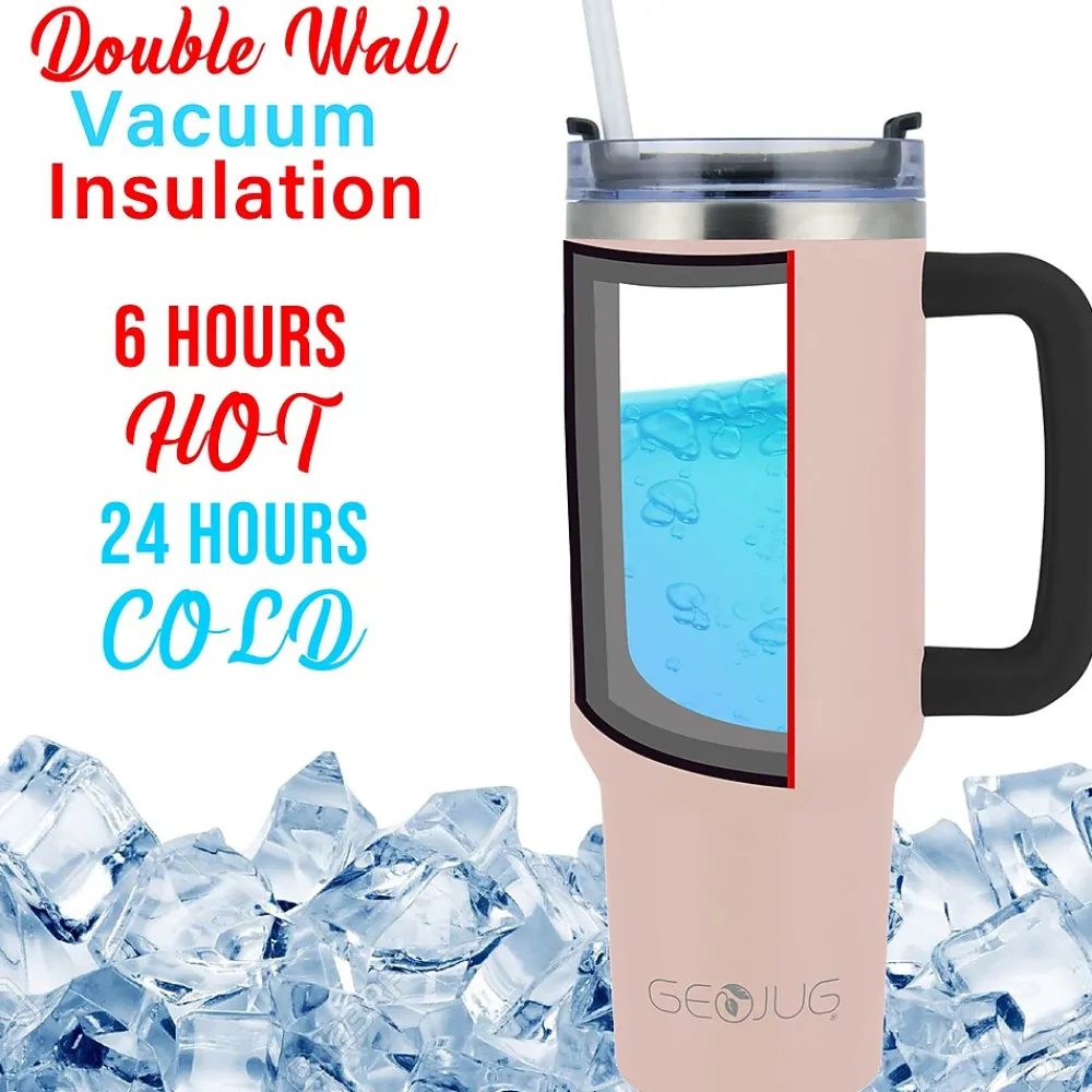 Geojug Stainless Steel Double Walled Tumbler Cup, 40 oz., Pink (CMB-1200PK)<Brentwood Outlet