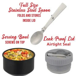 Geojug Stainless Steel Double Walled Food Jar with Bowl & Folding Spoon, 25 oz., Black (FTS-750BK)<Brentwood Online