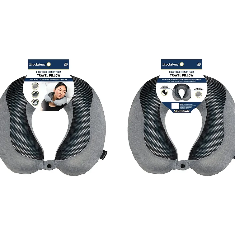 Memory Foam Fabric Travel Pillow, Gray/Black (BNPM0007)<Brookstone New