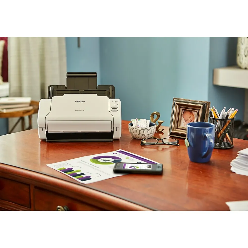 Brother ADS-2700W Refurbished Wireless Color Duplex Desktop Document Scanner, White