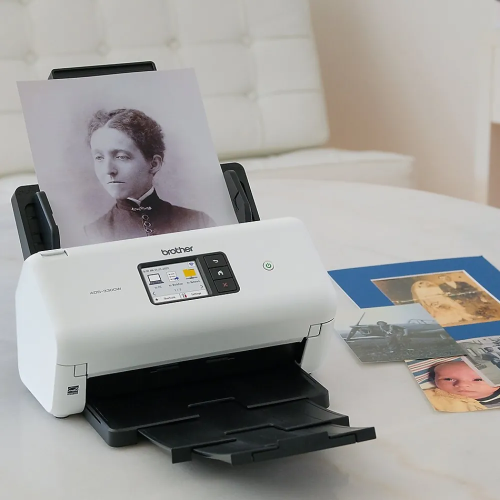 Brother ADS3300W Wireless Duplex Document Scanner, White/Black