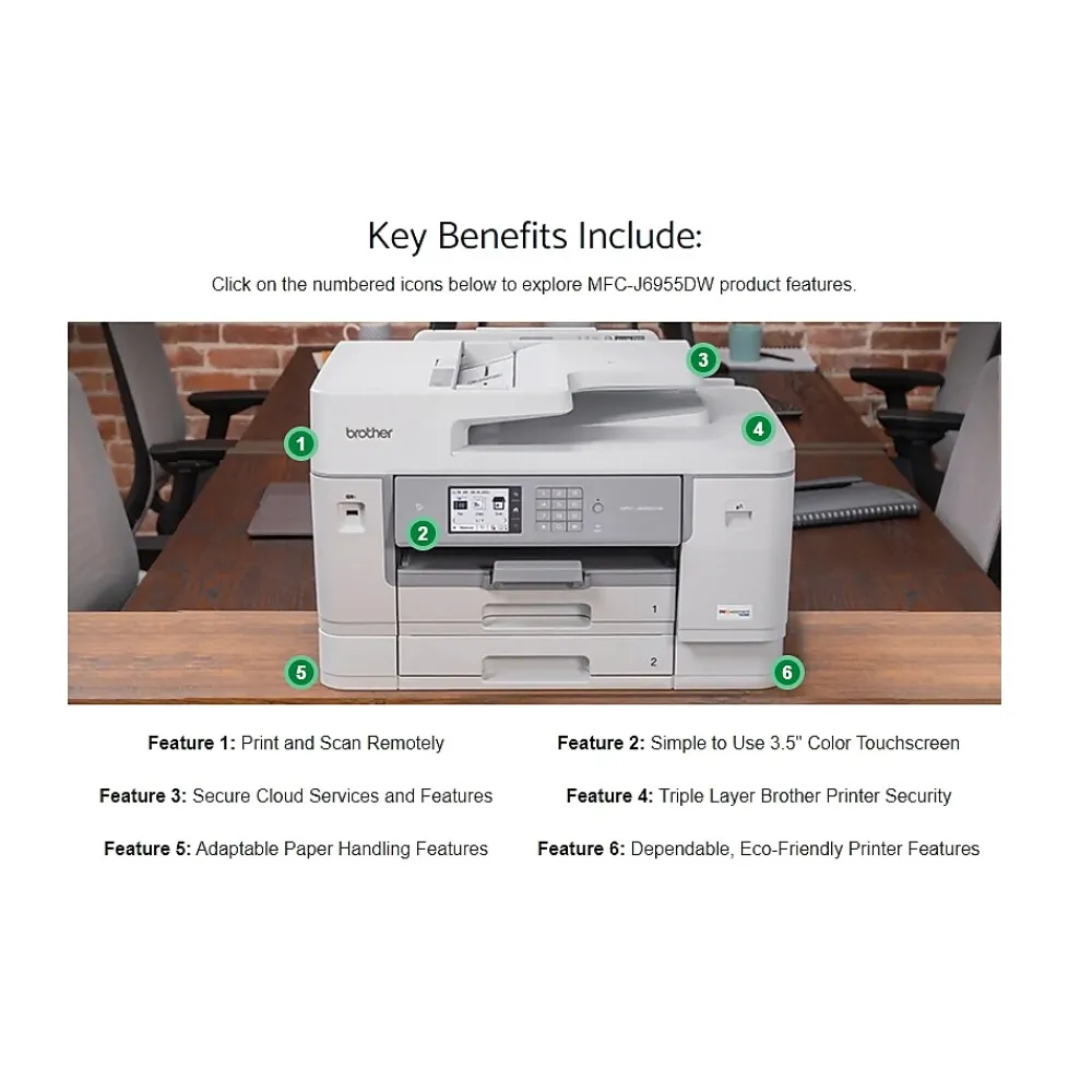 Brother INKvestment Tank MFC-J6955DW Wireless Color Inkjet Printer, All-In-One Supertank, Print, Scan, Copy, Fax