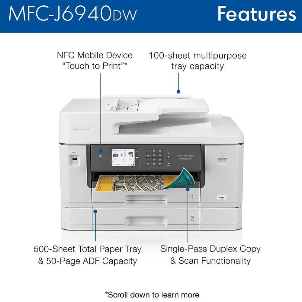 Brother MFC-J6940DW Wireless Color Inkjet Printer, All-In-One, Print, Scan, Copy, Fax
