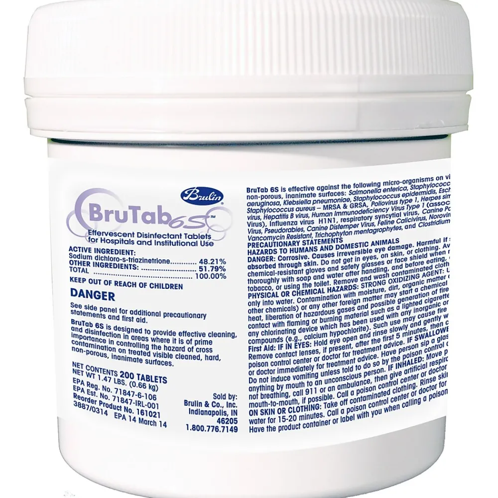 BruTab 6S Disinfectant & Sanitizer Tablets, 3.3mg, 200/Tub, 6 Tubs/Carton (161021-8G)<Brulin New