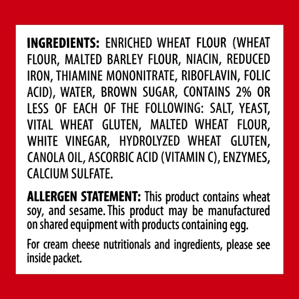 Burry Individually Wrapped Plain Bagel w/ Cream Cheese, 4.6 Oz, 6/Box (307-00370)