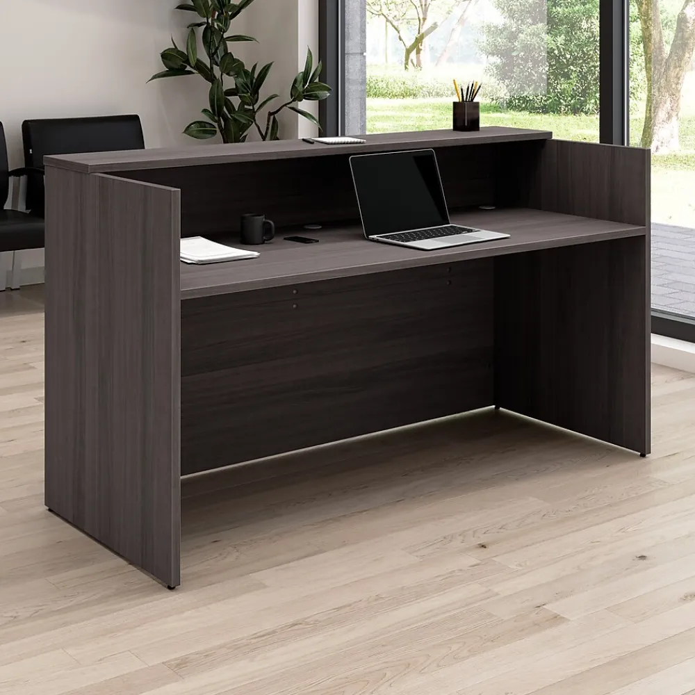 Office Desks*Bush Business Furniture Arrive 72"W Reception Desk with Shelf, (AVD172SGK) Storm Gray