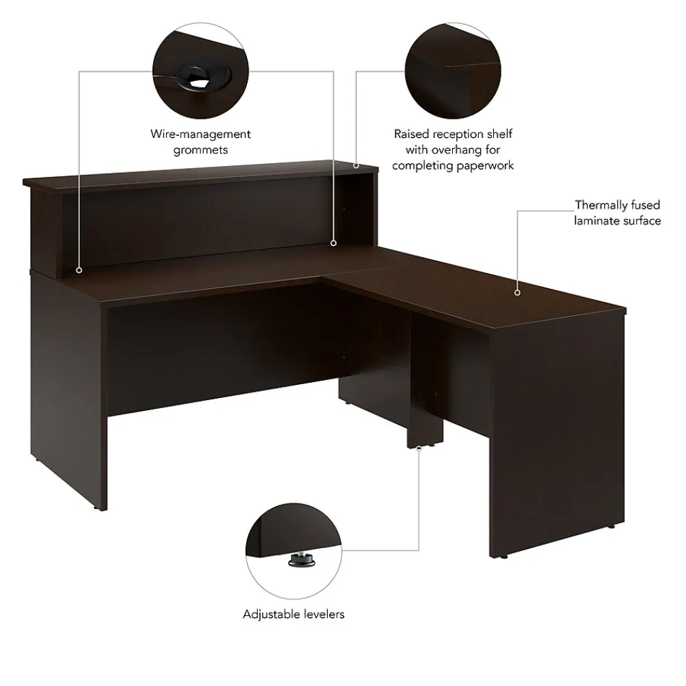 Office Desks*Bush Business Furniture Arrive 60"W L Shaped Reception Desk with Shelf, (ARV003MR) Mocha Cherry
