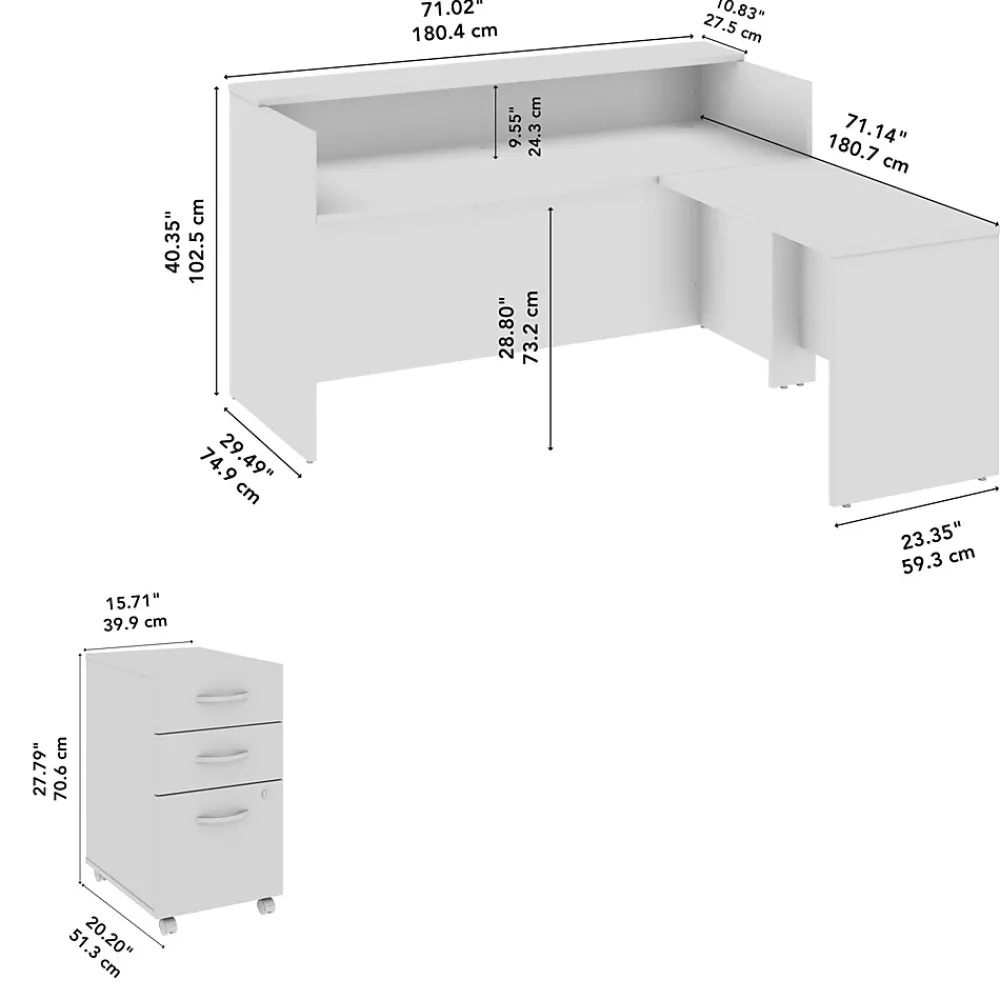 Office Desks*Bush Business Furniture Arrive 72"W L Shaped Reception Desk with Shelf and Mobile File Cabinet, (ARV007SG) Storm Gray