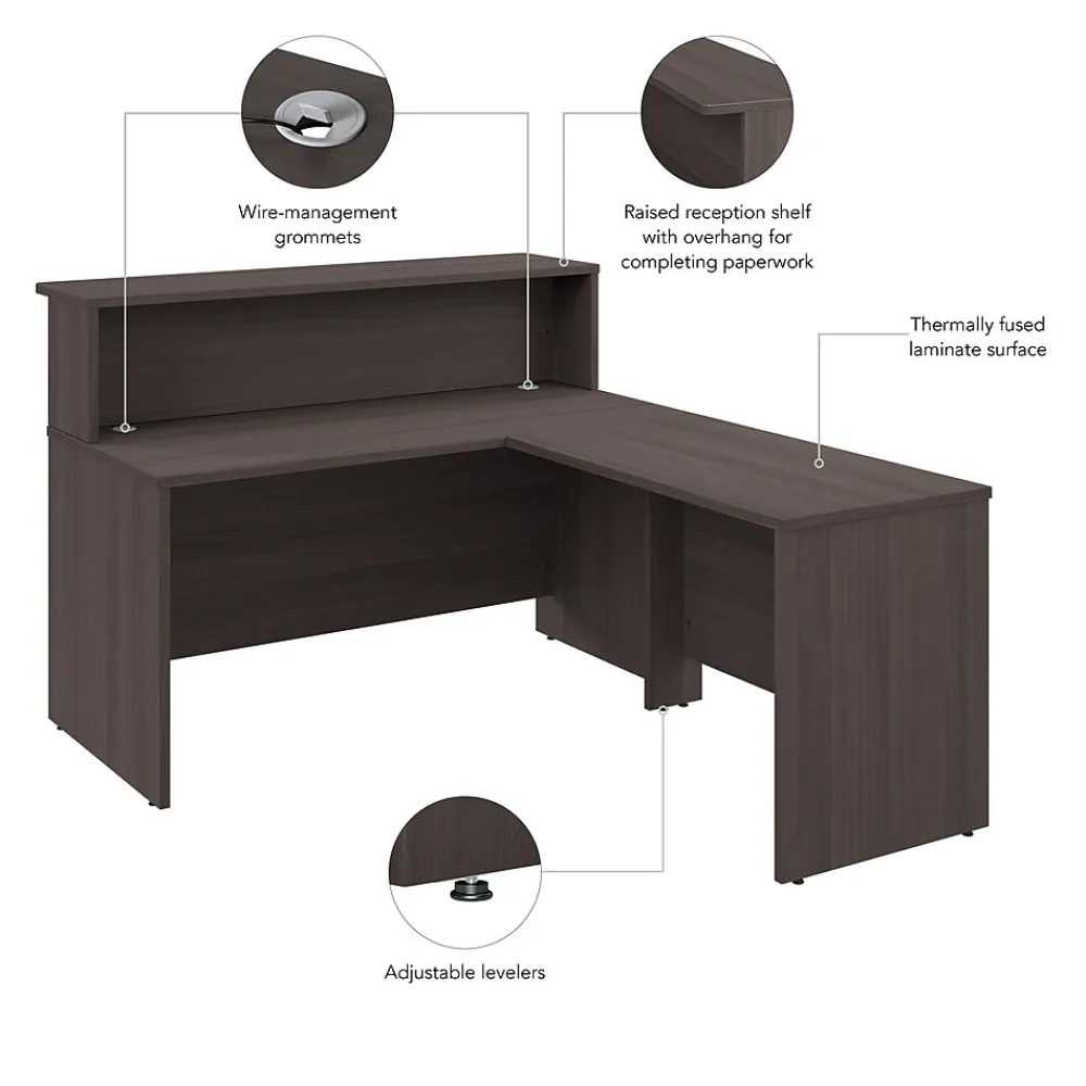 L-Desks*Bush Business Furniture Arrive 60"W L Shaped Reception Desk with Shelf, (ARV003SG) Storm Gray