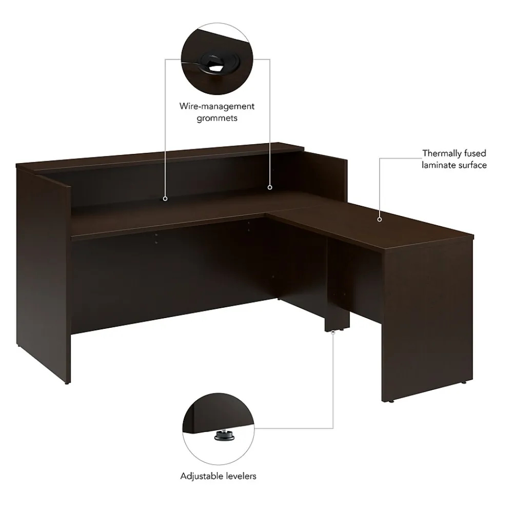 L-Desks*Bush Business Furniture Arrive 72"W L Shaped Reception Desk with Shelf, (ARV006MR) Mocha Cherry