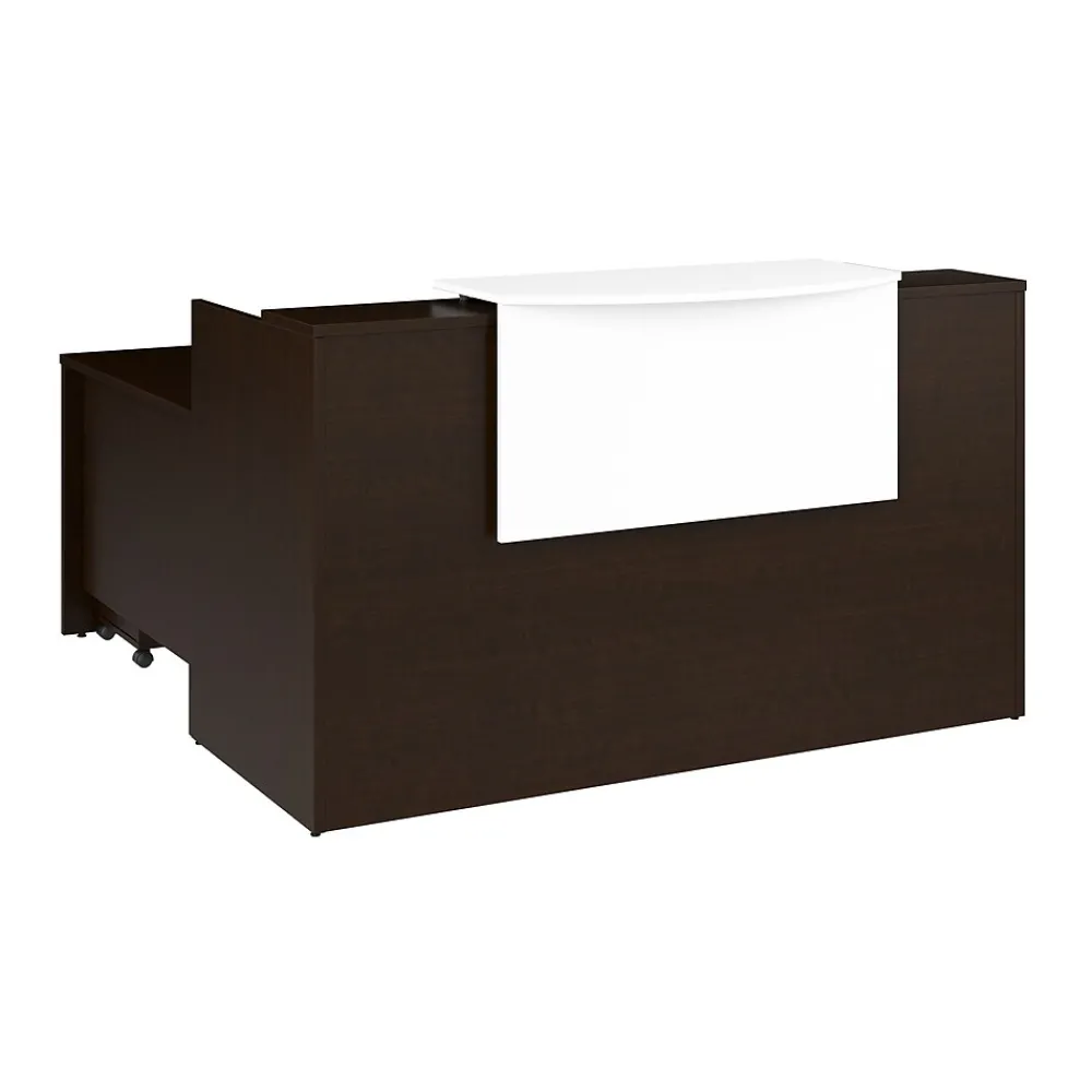 Office Desks*Bush Business Furniture Arrive 72"W L Shaped Reception Desk with Counter and Mobile File Cabinet, (ARV010MR) Mocha Cherry