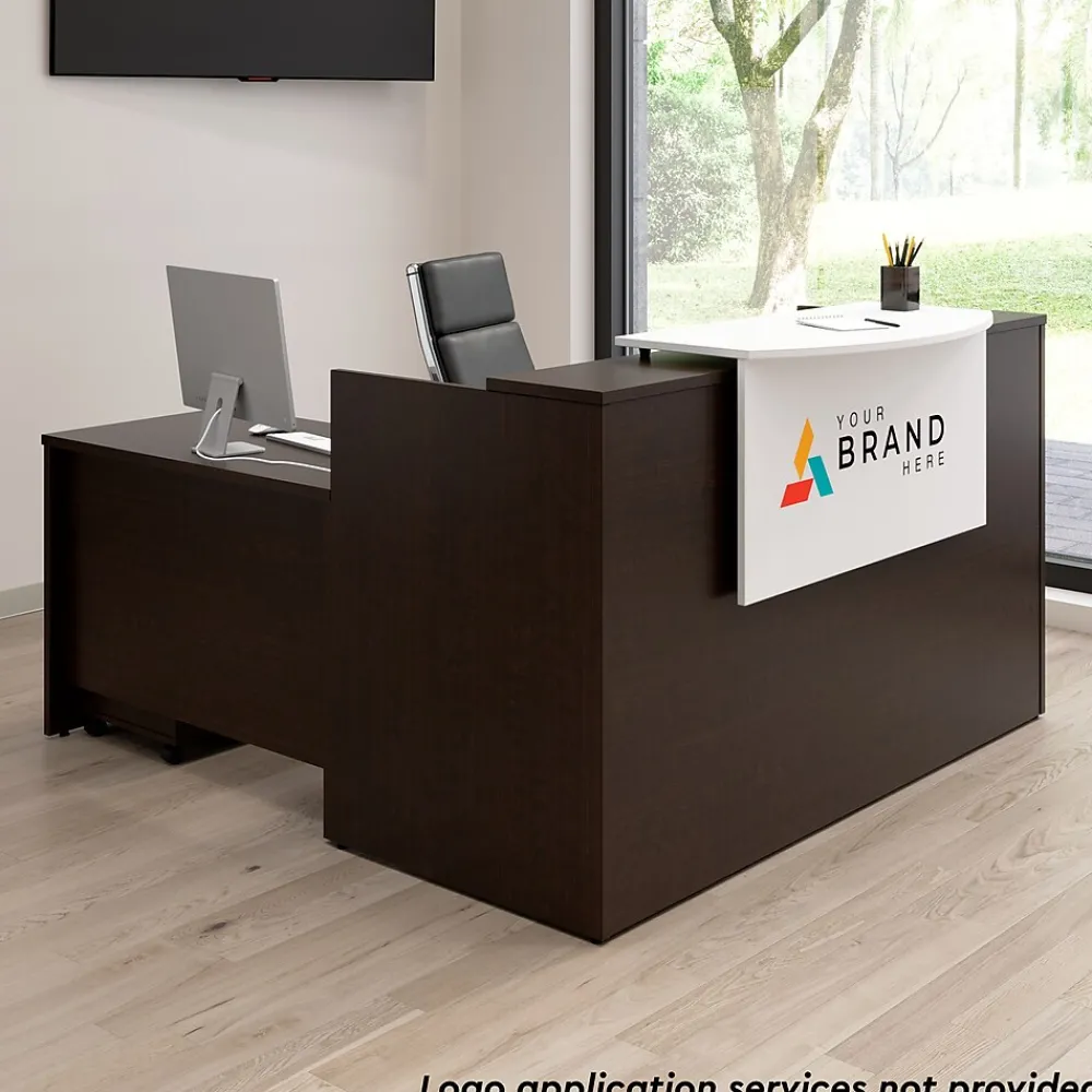 Office Desks*Bush Business Furniture Arrive 72"W L Shaped Reception Desk with Counter and Mobile File Cabinet, (ARV010MR) Mocha Cherry