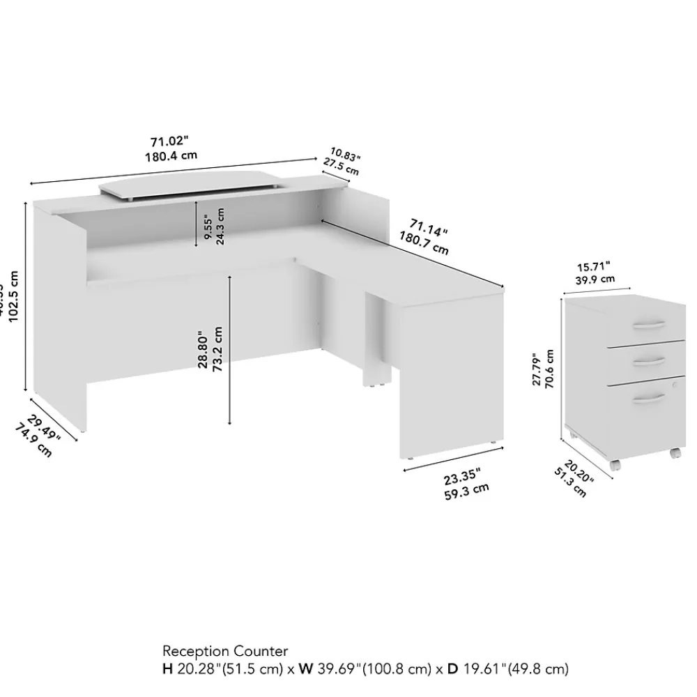 Office Desks*Bush Business Furniture Arrive 72"W L Shaped Reception Desk with Counter and Mobile File Cabinet, (ARV010MR) Mocha Cherry