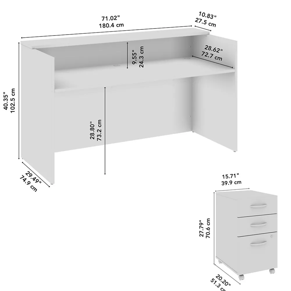 Office Desks*Bush Business Furniture Arrive 72"W Reception Desk with Shelf and Mobile File Cabinet, (ARV005NE) Natural Elm