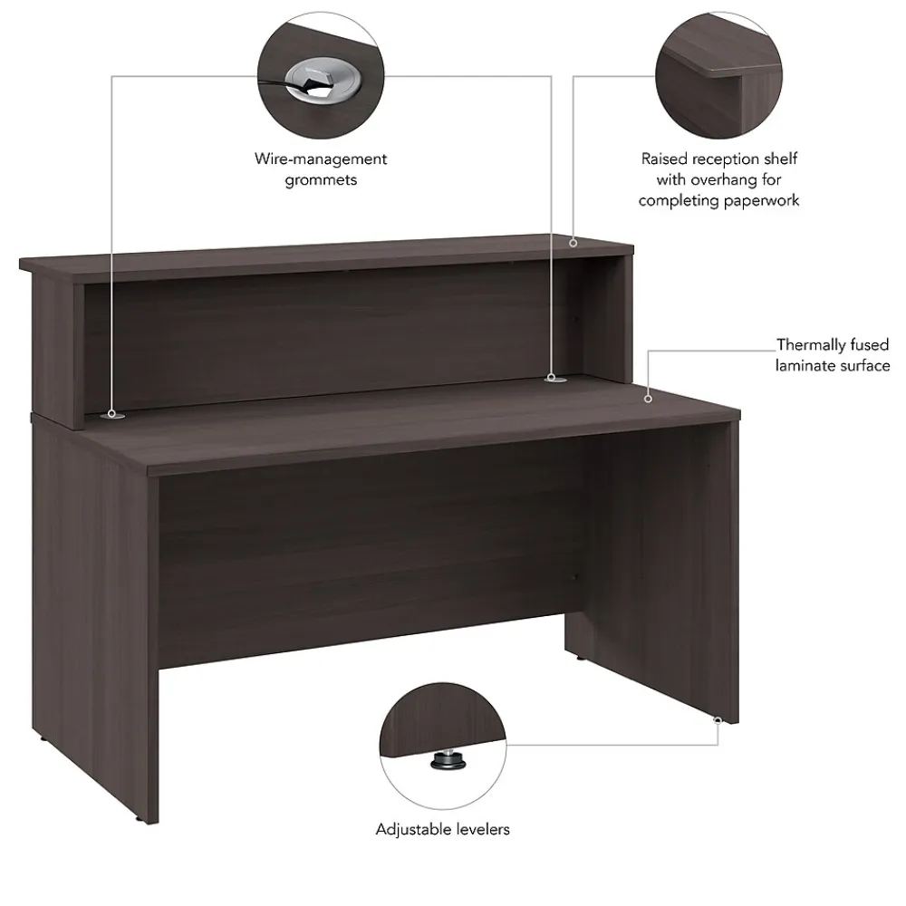 Office Desks*Bush Business Furniture Arrive 60"W Reception Desk with Shelf, (ARV001SG) Storm Gray