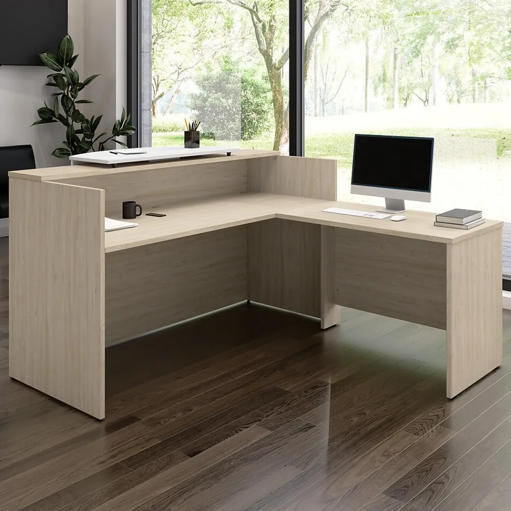 L-Desks*Bush Business Furniture Arrive 72"W L Shaped Reception Desk with Counter, (ARV009NE) Natural Elm